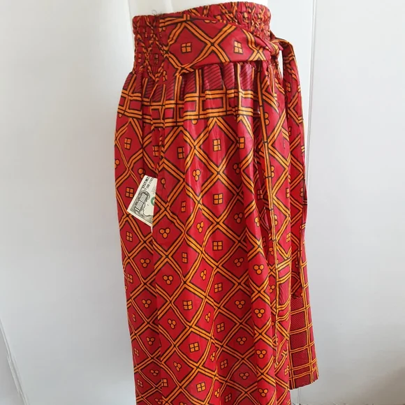 NWOT AFROCENTRIC GEOMETRIC PRINT HIGH WAIST FRONT TIE MIDI SKIRT SZ M - Picture 4 of 8